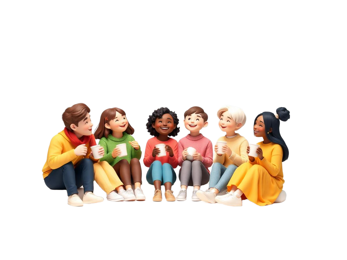 Illustration of a diverse group of students laughing together