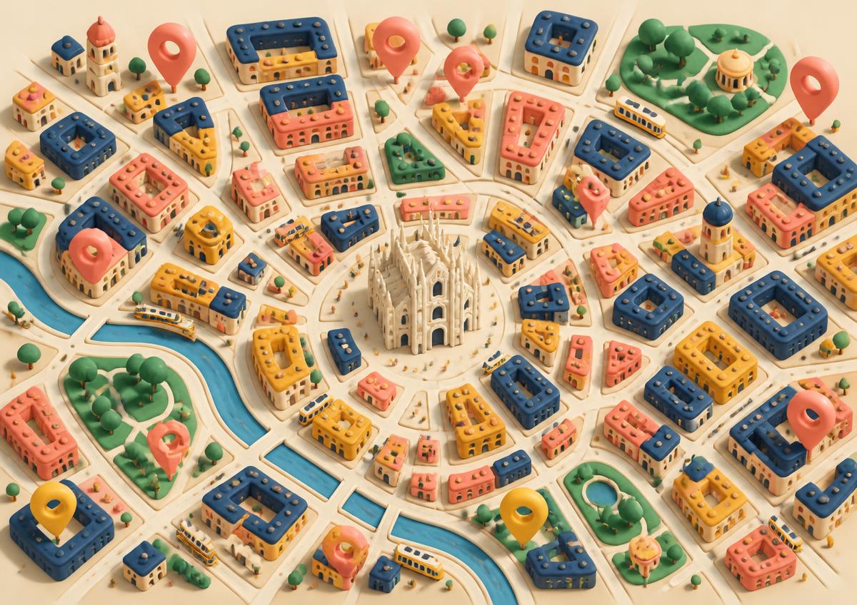 Illustrated map of Milan neighbourhoods